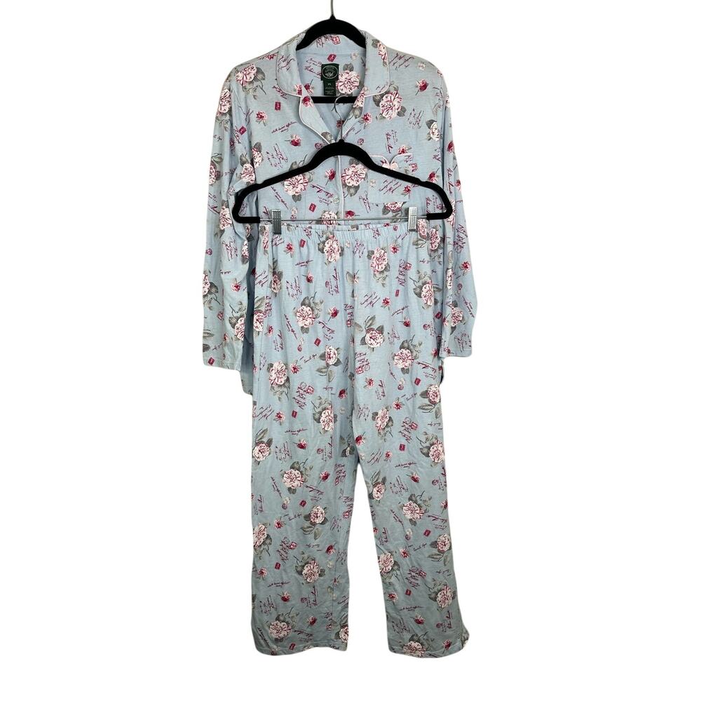 Laura Ashley Vintage Blue Floral Novelty Cotton Blend Pajama Set size Medium